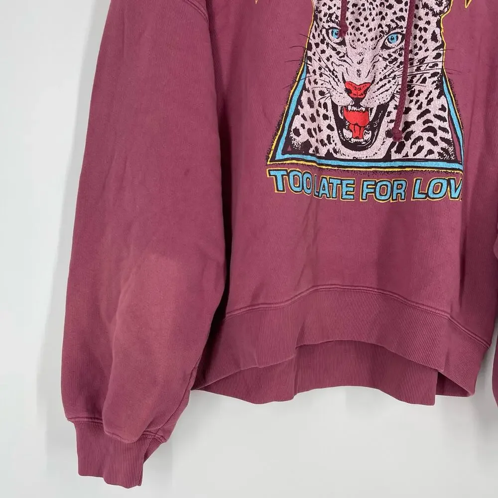 Daydreamer Def Leppard Too Late For Love Oversized Hoodie Sweatershirt Pink XS